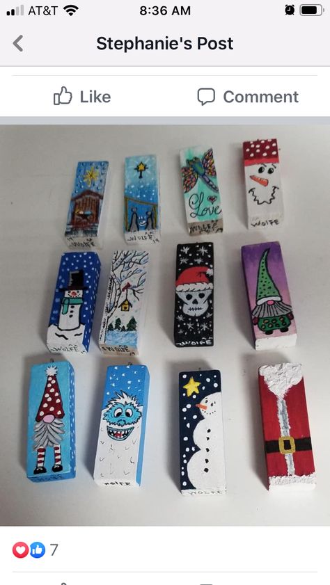 Paint jenga blocks Art With Jenga Blocks, Wood Jenga Block Crafts, Christmas Jenga Blocks, Jenna Blocks Crafts, Wood Cube Crafts Diy Projects, Diy Crafts With Jenga Blocks, Tumbling Tower Block Ornaments, Jenga Block Crafts Diy Dollar Tree Christmas, Jenna Block Christmas Crafts