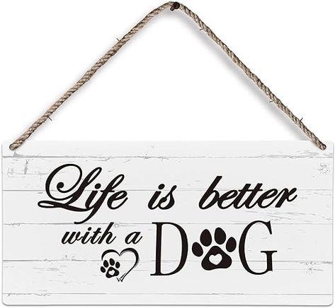 Amazon.com : huester Dog Wood Plaque Sign, Dog Signs for Home Decor, Dog Decorations for the Home, Dog Decor for Dog Room, Dog Lover Owner Gifts, Life is Better with a Dog Wall Hanging Decor, 12x6 inches : Home & Kitchen Dog Home Sign, Dog Sayings Signs, Funny Dog Signs For Home, Dog Signs Artwork, Dog Signs For Home Wall Decor, Wooden Wall Signs, Dog Rooms, Dog Crafts, Dog Signs