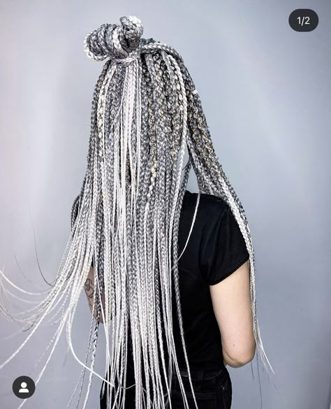 Silver Box Braids, Simple Edgy Outfits, Black And White Braids, Blond Box Braids, Silver Hair Braids, White Girl Braids, Rave Braids, Hair Braid Designs, Natural Dreads