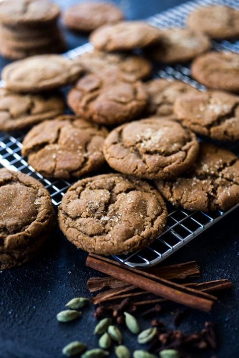 Soft and Chewy Spicy Chai Molasses Cookies | Feasting At Home Chai Spice Cookies, Spice Cookie Recipes, Spice Sugar Cookies, Caramel Apple Cookies, Feasting At Home, Chewy Molasses Cookies, Soft Cookie Recipe, Chai Spices, Iced Oatmeal Cookies