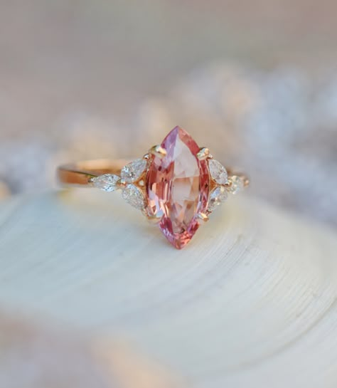 Marquise Engagement Ring Rose Gold, Padparadscha Sapphire Ring, Wedding Rin, Peach Sapphire Rings, Marquise Sapphire, Pink Diamond Engagement Ring, Peach Sapphire Engagement Ring, Engagement Ring Marquise, Marquise Engagement Ring