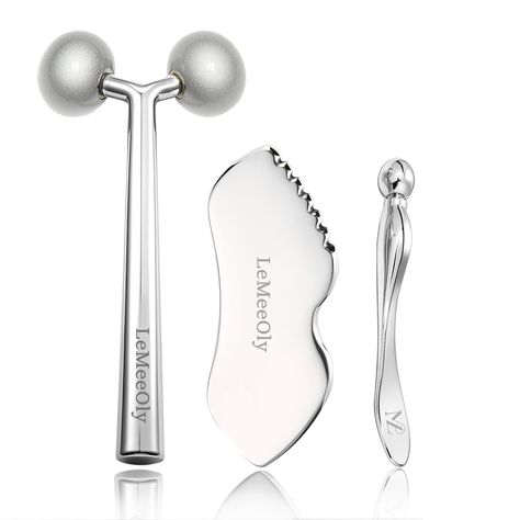 PRICES MAY VARY. ☞【Revitalize your skin】LeMeeOly's Facial Skin Care Tools enhances your skincare routine. Lift and massage your skin, reduce puffiness, diminish wrinkles, and lighten under-eye bags and dark circles. This set provides deep tissue massage and relaxation, making it the perfect choice for your daily regimen. Face massager metal face roller gua sha facial tool . ☞【More comprehensive facial care】LeMeeOly 3-in-1 Facial Skin Care Tools Set，Facial massage roller & Stainless steel gua sha Face Tools Skin Care Anti Aging, Skin Care For Face, Face Massage Tool, Dr Belongings, Facial Globes, Body Care Essentials, Tool Eye, Face Massager Tool, Facial Massage Roller