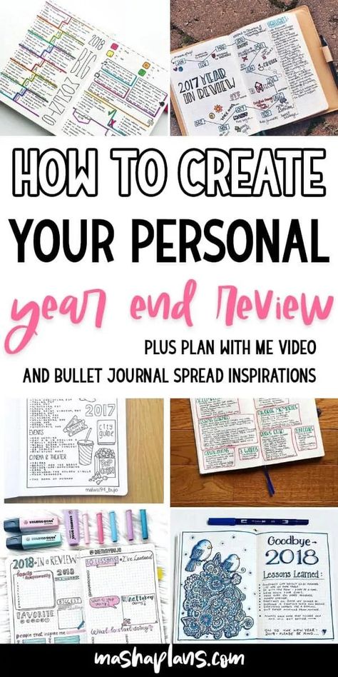 Creating review pages in your Bullet Journal is the best way to make sure of your progress. As the year reaches its end, it's about time to review what have you been up to. Check out this post to learn what questions you should ask yourself to make sure you get the best feedback from this exercise. Plus be inspired by yearly review Bullet Journal pages from different creators. #mashaplans #bulletjournla #bujoideas #endofyear #review Bujo End Of Year Review, End Of Year Bujo Spreads, Bujo Year In Review, Bullet Journal End Of Year, Goal Journaling, End Of Year Bullet Journal, Year End Review, Yearly Review, Year In Review Bullet Journal