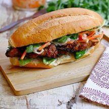 Banh Mi (Easy Recipe with Juicy Grilled Pork!) - Rasa Malaysia Pork Belly Bahn Mi, Sticky Pork Belly, Chicken Banh Mi, Sticky Pork Ribs, Banh Mi Recipe, Tofu Sandwich, Sticky Pork, Banh Mi Sandwich, Bahn Mi