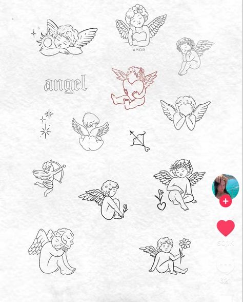 Natur Tattoo Arm, Line Drawing Tattoos, Cupid Tattoo, Whimsical Tattoos, Simple Arm Tattoos, Cute Simple Tattoos, Cherub Tattoo, Small Girly Tattoos, Heart On Your Sleeve