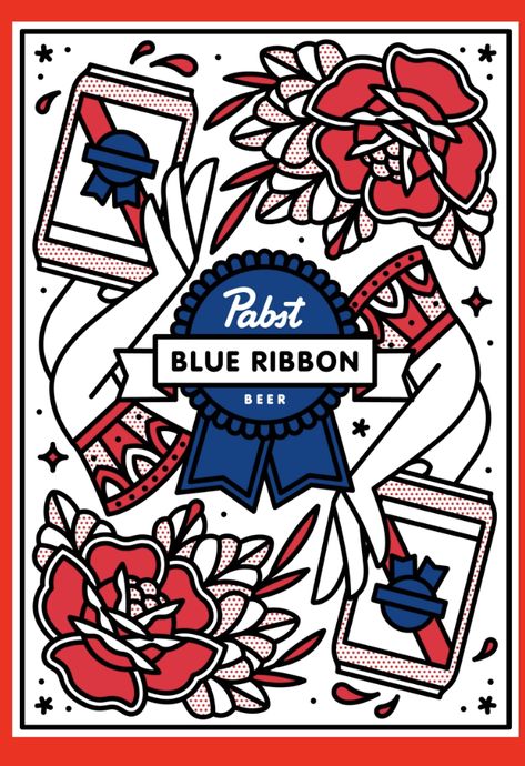 Pabst Blue Ribbon Tattoo, Blue Ribbon Tattoo, Beer Drawing, Pabst Blue Ribbon Beer, Ribbon Tattoos, Beer Poster, Pabst Blue Ribbon, Tray Ideas, Ribbon Art