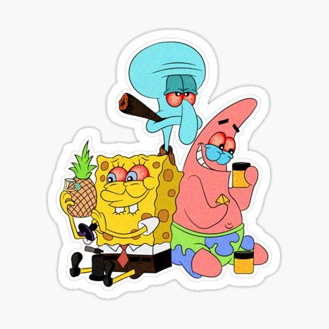 90s cartoon stoner Spongebob sticker illustration art • Millions of unique designs by independent artists. Find your thing. Cartoon Spongebob, Trippy Cartoon, Spongebob Drawings, Sticker Illustration, Psy Art, Trendy Shirt Designs, 90s Cartoon, Puff And Pass, Cartoon Images