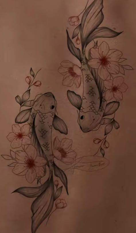 Japanese Coy Fish Tattoo, Coy Fish Tattoo Women, Fish Tattoo On Thigh, Koi Fish Thigh Tattoo, Koi Fish Leg Tattoo, Koi Fish Flower Tattoo, Lower Stomach Tattoo, Coy Fish Tattoos, Lower Stomach Tattoos