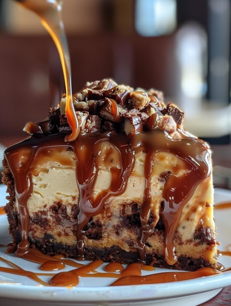 Irresistible Turtle Brownie Cheesecake 🌿 Indulge in this decadent Turtle Brownie Cheesecake, a perfect blend of rich chocolate, creamy cheesecake, and sweet caramel! Ingredients: For the Brownie Base: 1 cup butter 🧈 1/4 cup sugar 🍬 1/4 cup brown sugar 🍬 4 large eggs 🥚🥚🥚🥚 1 cup all-purpose flour 🌾 1 cup cocoa powder 🍫 1 tsp vanilla extract 🌿 1/2 tsp salt 🧂 For the Cheesecake Layer: 3 (8 oz) packages cream cheese, softened 🧀🌿 Turtle Brownie Cheesecake, Ultimate Turtle Cheesecake Recipe, Turtle Brownie, Turtle Cheesecake Recipes, Snickers Cheesecake, Caramel Ingredients, Cheesecake Layer, Brownie Cheesecake, Cheesecake Pie