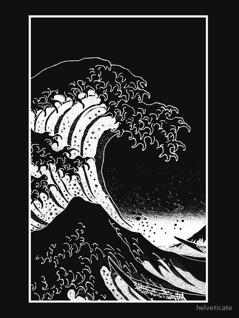 "Black  White Hokusai Great Wave" T-shirt by helveticate | Redbubble Hokusai Great Wave, Japanese Wallpaper Iphone, The Great Wave, Japanese Artwork, Waves Wallpaper, Japon Illustration, Art Wallpaper Iphone, Black Aesthetic Wallpaper, Dark Background