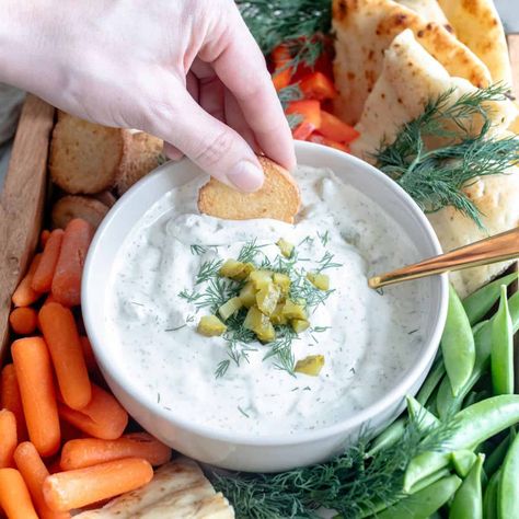 Dill Pickle Cottage Cheese Dip Cottage Cheese Dip Recipes, Dill Pickle Dip Recipe, Pickle Dip Recipe, Cottage Cheese Dip, Cottage Cheese Smoothie, Cottage Cheese Breakfast Bowl, Cold Dip Recipes, Cottage Cheese Dips, Dill Pickle Dip