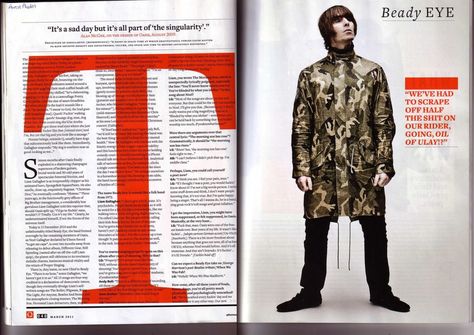 Lucy Terrell; AS Media Studies Coursework : Q Magazine Double Page Spread Analysis Magazine Double Page Spread, Q Magazine, Double Page Spread, Pull Quotes, Media Magazine, Magazine Feature, Magazine Layout Design, Liam Gallagher, Magazine Editorial