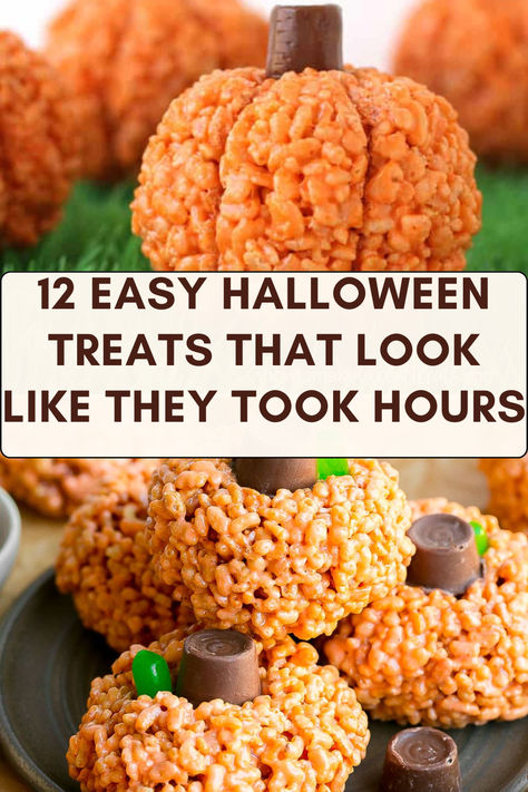 12 Easy Halloween Treats That Look Like They Took Hours! Candy Corn Bark, Black Cat Cupcakes, Pumpkin Rice Krispie Treats, Easy Halloween Treats, Delicious Halloween Treats, Pumpkin Rice, Best Treats, Food On Sticks, Cat Cupcakes