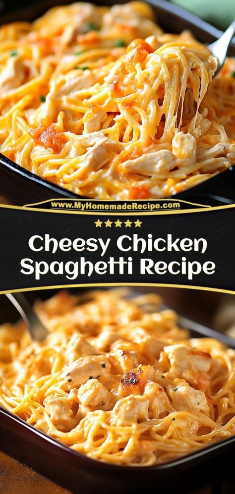 This cheesy chicken spaghetti is creamy, savory, and packed with tender chicken and melted cheese. Perfect for a comforting dinner! Ingredients: 2 cups cooked chicken, shredded 2 cups cooked spaghetti 1 cup shredded cheddar cheese 1 cup cream of chicken soup Serve this cheesy chicken spaghetti for a family-friendly meal everyone will love Amish Cheesy Chicken Spaghetti, Spaghetti With Cream Of Chicken Soup, Chicken Cream Cheese Spaghetti, Cracked Chicken Spaghetti, Shredded Chicken Spaghetti Recipes, Velvet Chicken Spaghetti, Cheesy Spaghetti Recipes, Chicken Speggetti Recipes Velveeta, Spaghetti Soup Recipes