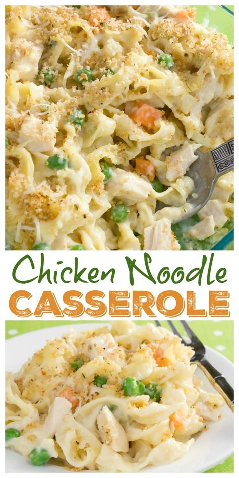 This creamy chicken noodle casserole is a satisfying dinner your family will love! #potluck #casserole #chickennoodle #comfortfood Creamy Chicken Noodle Casserole, Chicken Noodle Casserole Recipe, Creamy Chicken Noodle, Resep Pasta, Chicken Food Recipes, Noodle Casserole Recipes, Chicken Noodle Casserole, Chicken Casseroles, Noodle Casserole