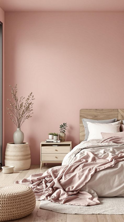 Pink Bedroom Ideas Dusty Pink Girls Bedroom, Pink Farmhouse Bedroom, Dusty Rose Bedroom Ideas, Dusty Rose Room, Dusty Pink Walls, Pink Walls Bedroom, Rose Bedroom Ideas, Dusty Pink Bedroom Ideas, Elegant Pink Bedroom