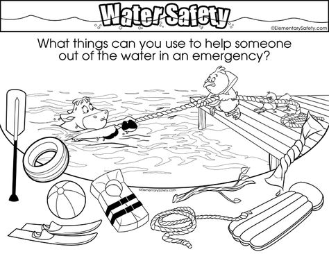 Water Emergency Objects • Coloring Water Safety Water Safety Activities Preschool, Water Safety Activities, Safety Coloring Pages, Classroom Activities Elementary, Teaching Safety, Pool Alarms, Benefits Of Swimming, Safety Crafts, Safety Activities