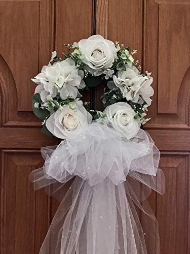 Wedding Wreaths For Door, Bridal Shower Deco, Bridal Shower Wreaths, Bridal Shower Decorations Elegant, Samantha Wedding, Wedding Doors, Tulle Wreath, Bridal Wreath, Wedding Wreath