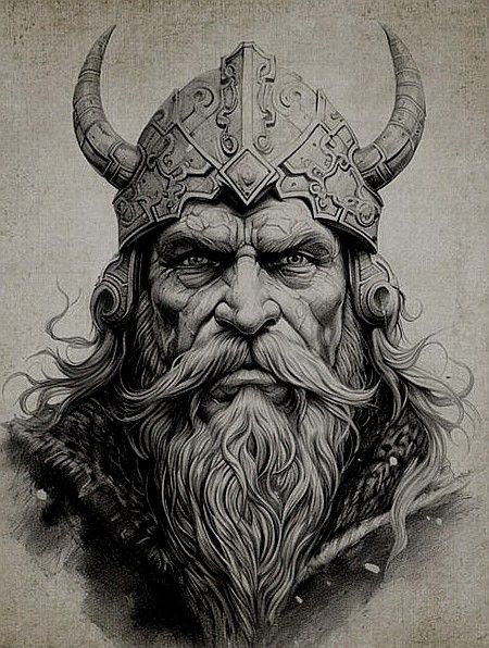 Odin Drawing, Viking Drawings, Odin Tattoo, Vikings Statue, Viking Warrior Tattoos, Norse Mythology Tattoo, Helmet Drawing, Scandinavian Tattoo, Viking Tattoo Sleeve