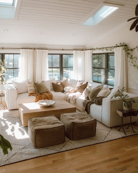 Christine Higgs For The Home, Christine Higgs, Sectional Couch Layout, Beige Sofa Living Room, Sectional Living Room Layout, Bungalow Living Room, Havenly Living Room, Living Room Loft, Neutral Living Room