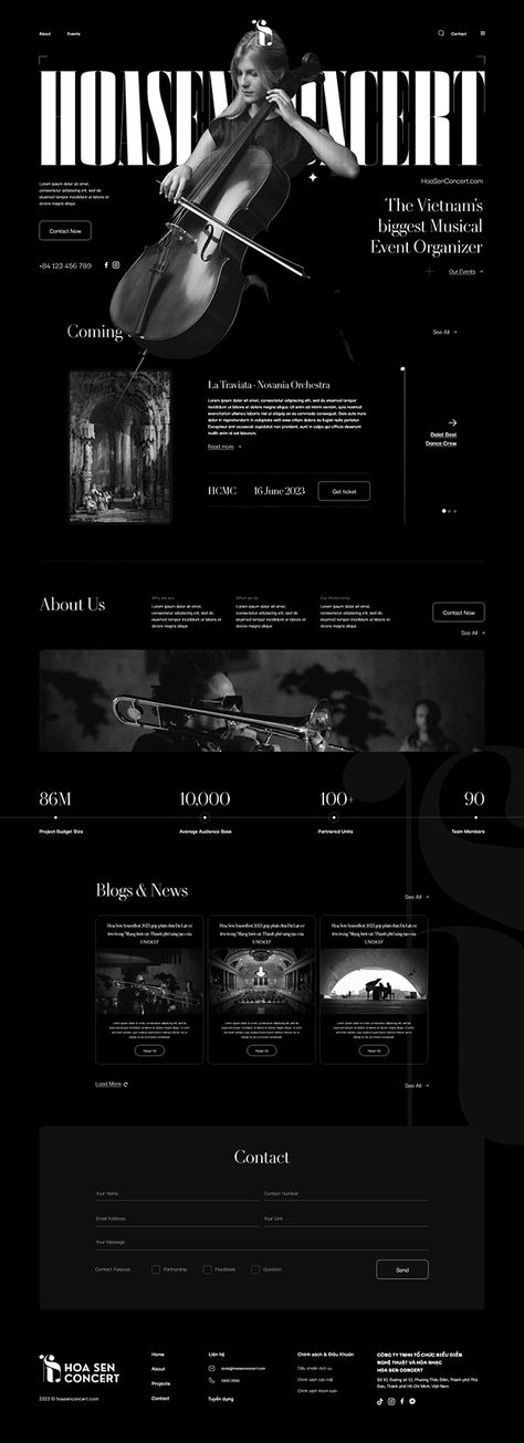 Concert Program Design Layout, Music Artist Website Design Layout, Onepage Website Design, Music Blog Design, Music Landing Page Design, Website Black And White, Music Artist Website Design, Landing Page Layout Design, Concert Website Design