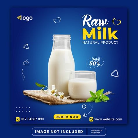 Raw milk product black friday sale squar... | Premium Vector #Freepik #vector Milk Poster, Milk Advertising, Brochure Design Creative, Good Advertisements, Product Sale, Social Media Branding Design, Banner Design Inspiration, Promotion Poster, Digital Marketing Design