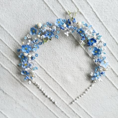 Pearl Bridal Headband, Fairy Crown, Flowers Decor, Forest Fairy, Bridal Headband, Vintage Pearls, Forget Me Not, Hair Piece, Wedding Hair Accessories