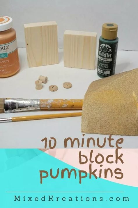 10 Minute Block Pumpkins | Hometalk Wood Block Pumpkins, Block Pumpkins, Pumpkin Vine, Jenga Blocks, Pumpkin Uses, Holiday Diy Projects, Group Crafts, Wood Spool, Fun Pumpkins