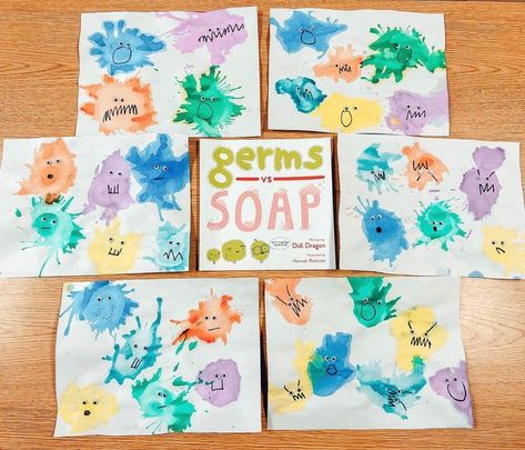 Germs Artwork Preschool, Germs Arts And Crafts For Kids, Germ Crafts, Germs Lessons, January Lesson Plans, Blow Painting, Blow Paint, Different Expressions, Eye Dropper