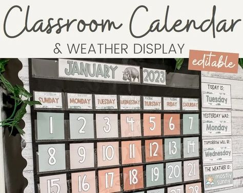 MissJacobsClassroom - Etsy Jungle Calendar, Minimalist Homeschool Room, Modern Jungle Classroom, Green Classroom Decor, Classroom Calendars, Jungle Classroom Decor, Pocket Chart Calendar, Leopard Print Decor, 2024 Classroom