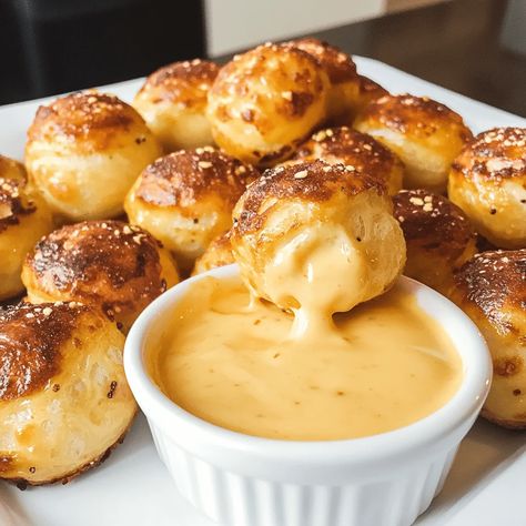 Homemade Pretzel Bites with Cheddar Cheese Sauce – Naomi's Recipes Apps For Parties, Homemade Pretzel Bites, Cheddar Cheese Dip, Rhubarb Cookies, Homemade Pretzel, Pretzel Cheese, Baking Soda Bath, Cheddar Cheese Sauce, Homemade Pretzels