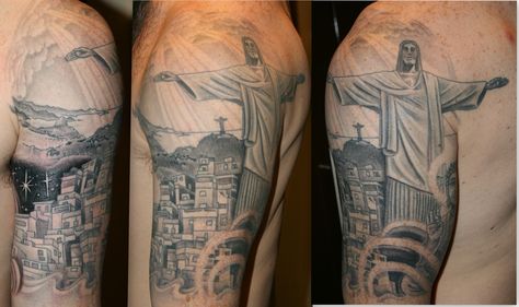 rio tattoo by Ian Flynn Rio De Janeiro Tattoo Ideas, Rio Tattoo, Jojo Tattoo, Sleeve Template, Men Tattoos, Tattoo Flash Sheet, Christ The Redeemer, Sleeves Ideas, Leg Sleeves