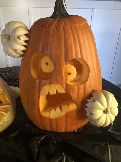 My 2019 pumpkin!!! Pumpkin Carving Ideas For Tall Pumpkin, Pumpkin Carving Ideas Tall, Tall Pumpkin Carving, Long Pumpkin Carving Ideas, Tall Pumpkin Carving Ideas, Hungry Pumpkin, Cute Pumpkin Painting Ideas, Cute Pumpkin Painting, Unique Pumpkin Carving