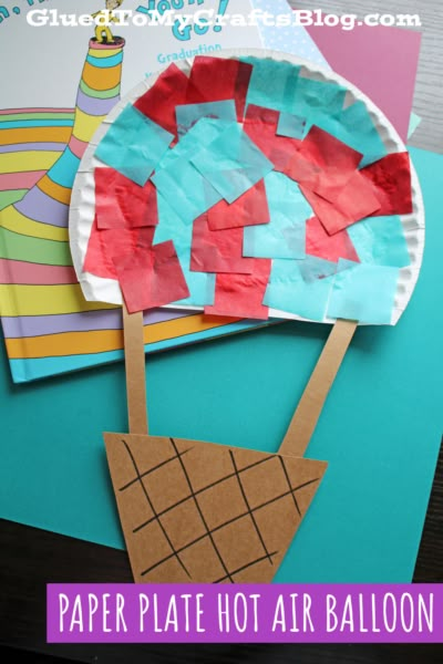 Oh The Places You’ll Go Hot Air Balloon Craft, Hot Air Balloon Activity For Preschool, Hot Air Balloon Art Preschool, Tissue Paper Hot Air Balloon, Dr Seuss Hot Air Balloon Craft, Paper Plate Hot Air Balloon Craft, Preschool Hot Air Balloon Craft, Hot Air Balloon Basket Template, Air Transportation Preschool Crafts