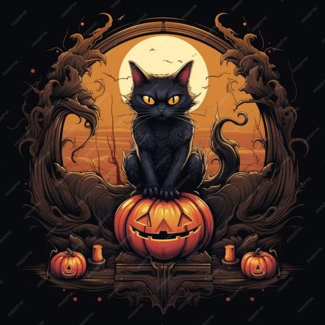 Black Cat Sits Inside a Halloween Pumpkin | Premium AI-generated image Halloween Procreate, Fairy Tale Illustration, Cute Illustrations, Halloween Illustration, Picture Illustration, Cat Sitting, Cute Illustration, Halloween Pumpkin, Photo Illustration