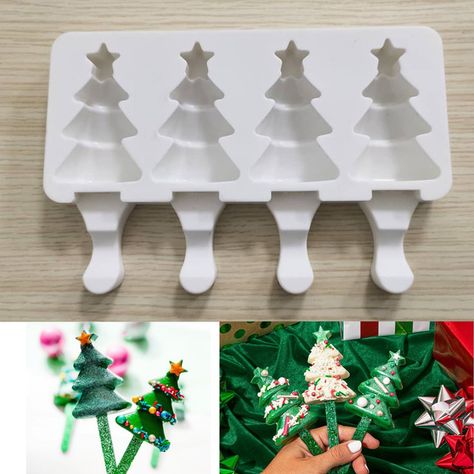 Christmas Tree Ice Cream, Christmas Chocolate Moulds, Ice Cream Party Decorations, Chocolate Moulds, Ice Cream Mold, House Mold, Chocolate House, Cake Pop Molds, Diy Popsicle