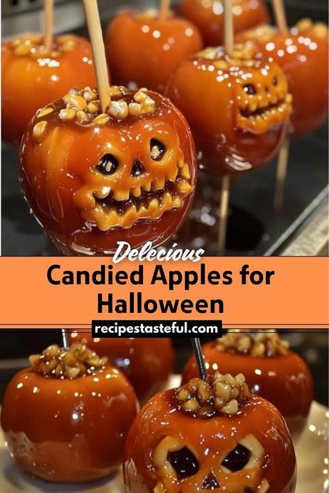 These candied apples are a festive Halloween treat that combines the crisp tartness of fresh apples with a sweet, crunchy candy coating. Perfect for Halloween parties or as a fun treat, these apples are easy to make and customizable with color and toppings. Colored Candy Apples, Halloween Candy Apples, Candied Apples, Candy Apple Recipe, Halloween Apples, Halloween Pumpkin Carving Stencils, Apple Bite, Orange Food Coloring, Festive Desserts