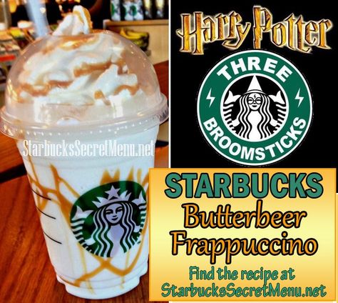 Step into the Harry Potter world with a Starbucks Butterbeer Frappuccino! #StarbucksSecretMenu Starbucks Secret Menu Drinks Frappuccino, Starbucks Frapp, Matcha Espresso, Butterbeer Frappuccino, Frappuccino Starbucks Secret Menu, Diy Starbucks, Starbucks Matcha, Toffee Nut, Secret Menu Items