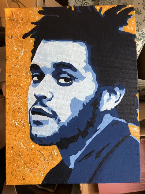 The Weeknd Pop Art Painting, The Weeknd Stencil Art, Music Artists Painting Ideas, Cartoon Rapper Paintings, Weeknd Canvas Paintings, Celebrity Paintings Easy, Pop Art On Canvas, Pop Art Painting Portrait, Stencil Face Art