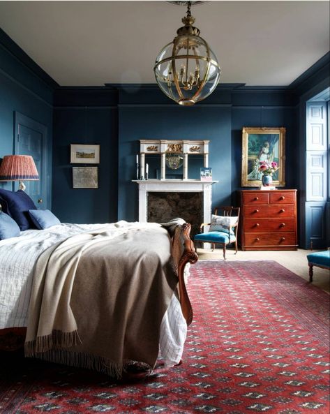 Reproduction Globe lantern in a period home bedroom Throw It Back, Black And White Tiles, Tiny Space, Georgian Homes, Favorite Paint, Bedroom Goals, Blue Bedroom, Historic Home, Bedroom Lighting