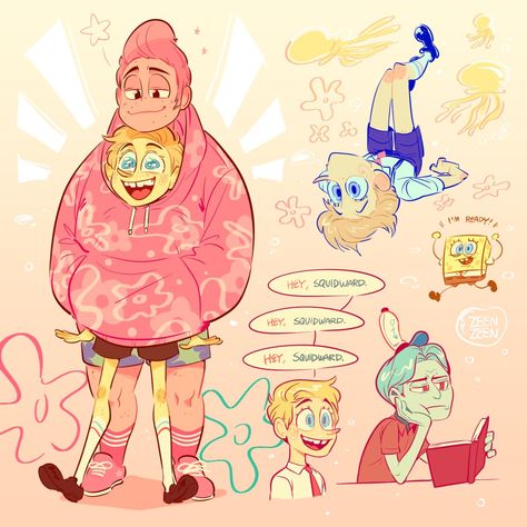 Spongebob Anime, Cartoon Characters As Humans, Spongebob Drawings, Anime Vs Cartoon, Cartoon As Anime, Anime Version, Dessin Adorable, 영감을 주는 캐릭터, Cute Art Styles