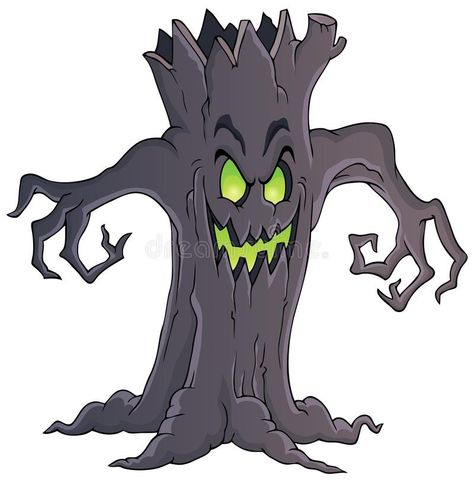 Spooky tree theme image 1 vector illustration Scarecrow Drawing, Haunted Tree, Halloween Party Poster, Castle Illustration, Scary Eyes, Spooky Tree, Tree Theme, Casa Halloween, Cartoon Trees