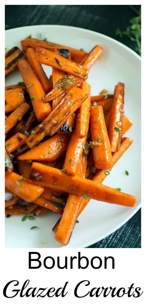 You're going to love Bourbon Glazed Carrots, slightly sweet but still savory.  A delicious upgrade to everyday carrots. Slowly cooked in a skillet for a roasted flavor with just a hint of sweetness.  #butterandbaggage #carrots #sidedish #healthyrecipe Bourbon Vegetables, Bobs Steakhouse Carrots, Bourbon Roasted Carrots, Bourbon Maple Glazed Carrots, Maple Bourbon Carrots, Bourbon Carrots Recipe, Whiskey Carrots, Whiskey Glazed Carrots, Bourbon Carrots