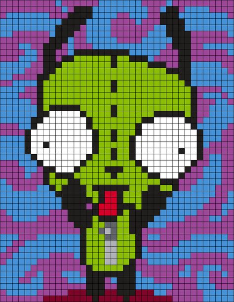 Gir  (from Invader Zim) Square Perler Bead Pattern / Bead Sprite Gir From Invader Zim, Graphghan Patterns, Kandi Cuffs, Graph Crochet, 8bit Art, Pony Bead Patterns, Perler Bead Templates, Diy Perler Bead Crafts, Pixel Crochet