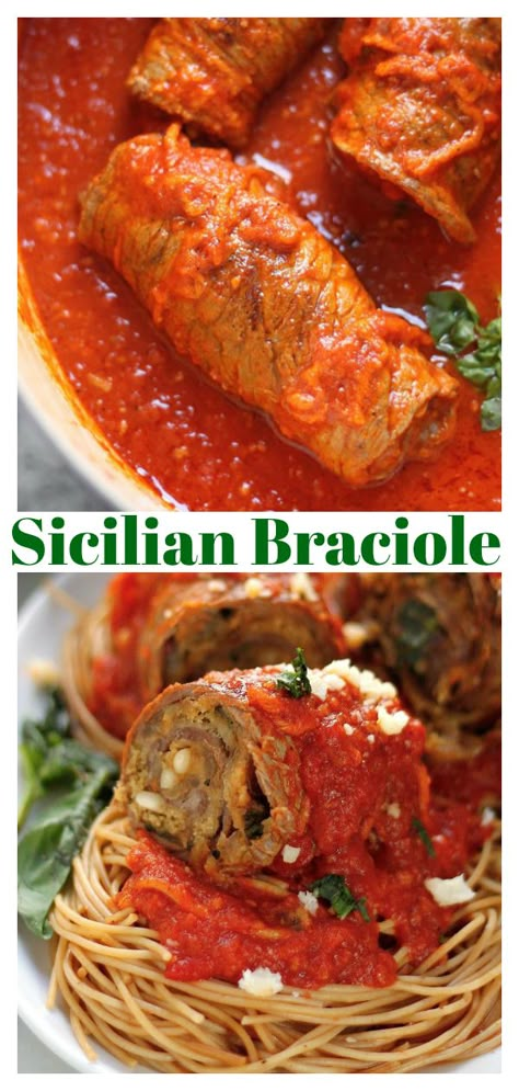 Homemade Italian Food Dinners, Veal Braciole Recipe, Authentic Italian Lunch Ideas, Italian Brajole, Bracciole Recipe Easy, Pork Braciole Recipe Italian, Brajole Recipe, Italian Bricole Braciole Recipe, Homemade Italian Recipes