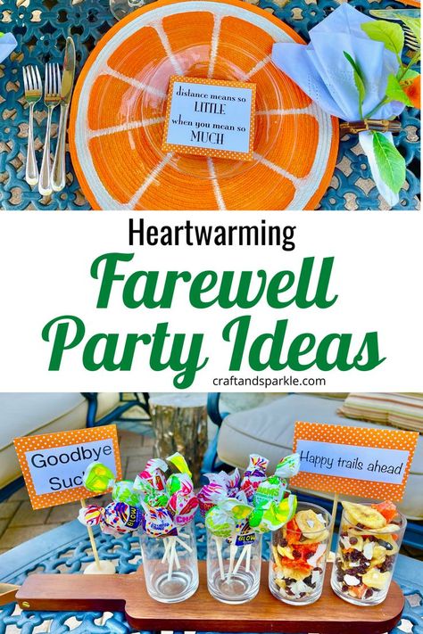 If you are moving out of state, check out these amazing goodbye party ideas. Oranges are a great theme for those moving to Florida. Check out this gorgeous DIY citrus tablescape and heartfelt farewell party sentiments. This also is a great summer dinner party. Bye Bye Party Ideas, Farewell Bbq Party Ideas, See You Later Party Ideas, See You Soon Party Ideas, Good Bye Party Ideas Friend, Moving To California Party, Bon Voyage Party Food, Farewell Party Food Ideas, Coworker Leaving Party Themes