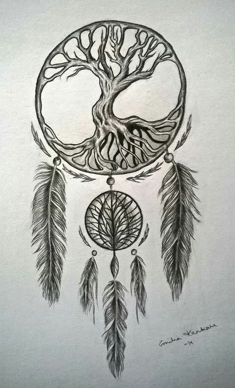 Atrapasueños Tattoo, Botanisches Tattoo, Dream Catcher Drawing, Tree Of Life Dream Catcher, Dream Catcher Tattoo Design, Tattoos Pinterest, Feather Tattoo Design, Dream Catcher Tattoo, Tattoo Zeichnungen