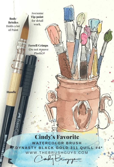 My Favorite Watercolor Brush | Cindy Briggs Art Workshops Watercolor Paint Brushes, Op Painting, Learning Watercolor, 2024 Watercolor, Watercolor Art Flowers, Watercolor 101, Journal Tools, Watercolour Practice, Watercolor Portrait Tutorial