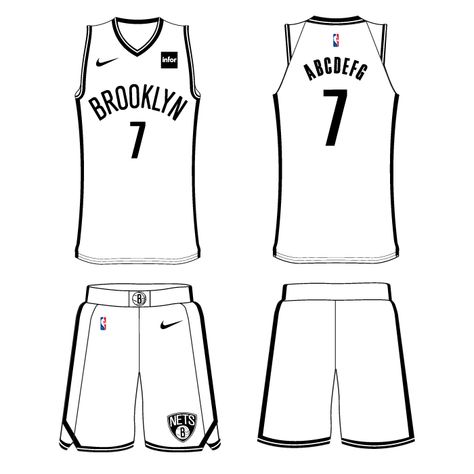 Brooklyn Nets Uniform Home Uniform (2017/18-Pres) - Brooklyn Nets 'association' uniform. SportsLogos.Net Basketball Jersey Outfit, Basketball Shirt Designs, Jersey Template, Nets Jersey, Basketball Uniforms Design, Word Mark Logo, Basketball Uniforms, Virtual Museum, Sports Logos