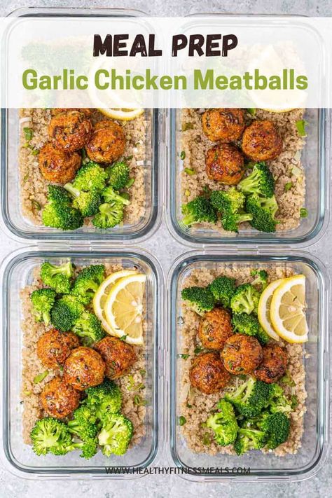 Garlic Chicken Meatball Bowl Meatball Quinoa Bowl, Frozen Meatball Meal Prep, Chicken Parmesan Meatball Bowls, Chicken Meatball Recipes Easy, Chicken Meatballs And Rice, Meatball Bowl Recipes, Recipes With Chicken Meatballs, Meatball And Rice Recipes, Ground Chicken Meal Prep